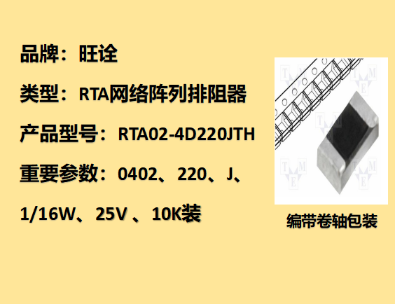 RTA网络阵列排阻0402,22Ω,1/16W,10K装