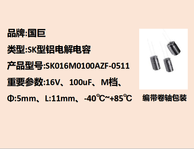 国巨铝电解电容16V,100uF,5mm,11mm